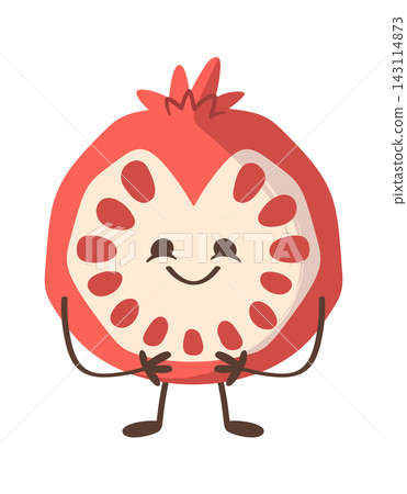 Pomegranate Mascot Smiling With Seeds Cartoon Pomegranate Mascot Smiling With Seeds Cartoon 143114873