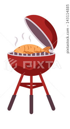 Grill Cooking Fish On Kettle BBQ Cartoon Grill Cooking Fish On Kettle BBQ Cartoon 143114885
