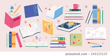 Book Study Supplies Arrangement Cartoon Style Book Study Supplies Arrangement Cartoon Style 143115137