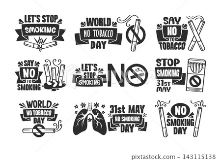 No Smoking Awareness Badges Set Cartoon No Smoking Awareness Badges Set Cartoon 143115138