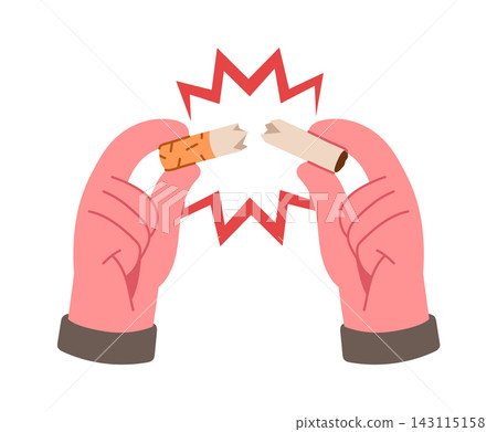 Cigarette Breaking In Hands Cartoon Style Cigarette Breaking In Hands Cartoon Style 143115158