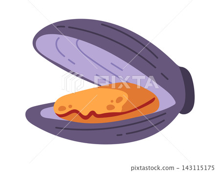 Clam Opening With Pearl Cartoon Style 143115175