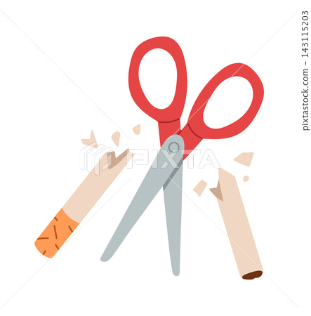 Scissors Cutting Cigarette Stop Smoking Concept Scissors Cutting Cigarette Stop Smoking Concept 143115203