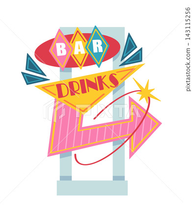 Neon Bar Sign Arrow With Retro Style Neon Bar Sign Arrow With Retro Style 143115256