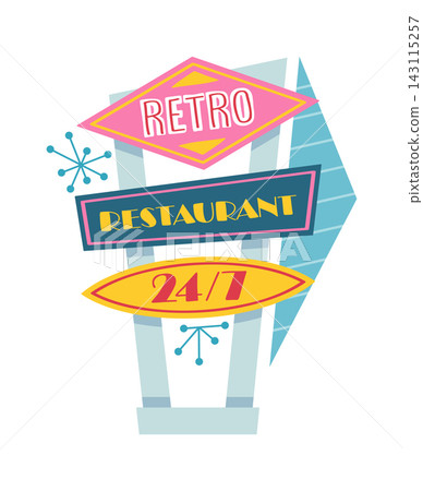 Diner Sign Restaurant 24 7 Midcentury Cartoon Diner Sign Restaurant 24 7 Midcentury Cartoon 143115257