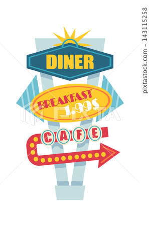 Diner Retro Sign With Arrow Vintage 143115258