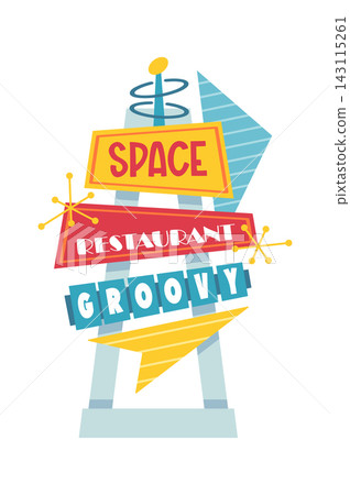 Retro Diner Sign With Atomic Shapes Cartoon Retro Diner Sign With Atomic Shapes Cartoon 143115261