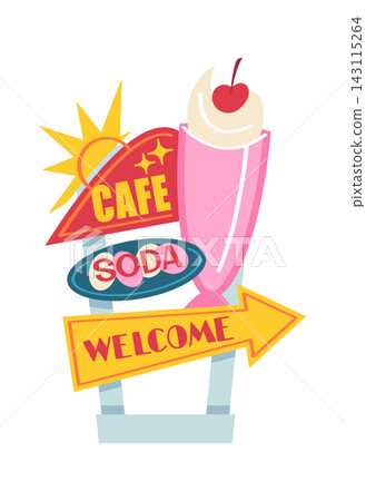 Milkshake Neon Diner Sign Retro Cartoon Milkshake Neon Diner Sign Retro Cartoon 143115264