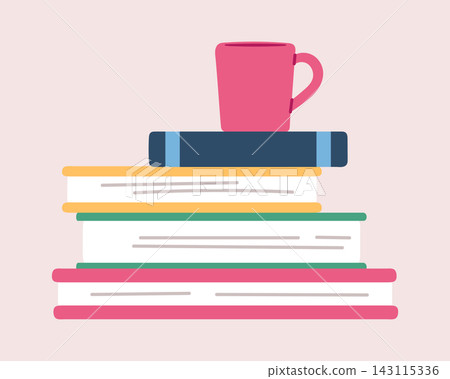 Books Stack With Coffee Mug Cartoon Books Stack With Coffee Mug Cartoon 143115336