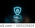 AI chip processing secure data with glowing shield. 3d render 143115424