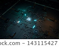 AI chips connecting on a circuit board. 3d render 143115427