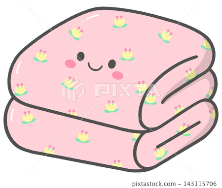 Folded Tulip Blanket Character with Kawaii Smiling Face Folded Tulip Blanket Character with Kawaii Smiling Face 143115706
