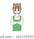 An illustration of a mother with the face of an ogre (oni) showing horns in anger while raising and disciplining her child. 143115930