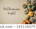 Assorted Decorative Pumpkins with Halloween Night Text 143116079