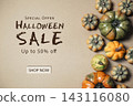 Halloween Sale Advertisement with Decorative Pumpkins 143116080