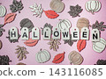 Halloween Tags with Autumn Leaves and Pumpkins on Pink Background 143116085
