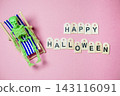 Skeleton Relaxing on Deck Chair with Happy Halloween Tags 143116091