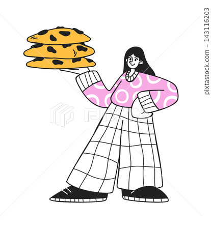 Cookie Stack Held By Woman Cartoon Cookie Stack Held By Woman Cartoon 143116203