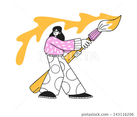 Artist Painting With Giant Brush Cartoon Artist Painting With Giant Brush Cartoon 143116206