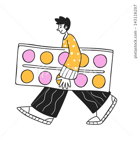 Man Carrying Big Paints Cartoon Character 143116207