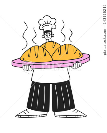Baker Holding Fresh Bread Cartoon Baker Holding Fresh Bread Cartoon 143116212