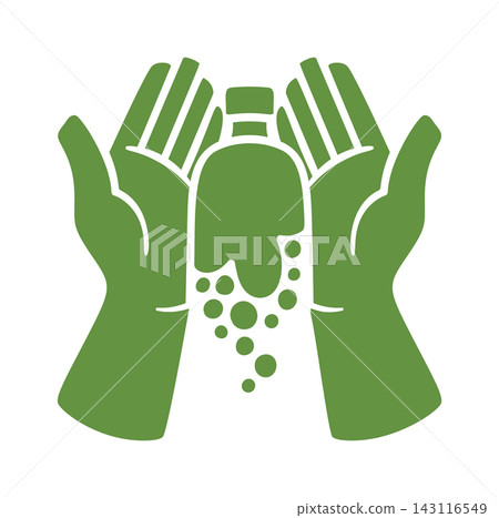 Bottle Protected By Hands Sustainability Emblem 143116549