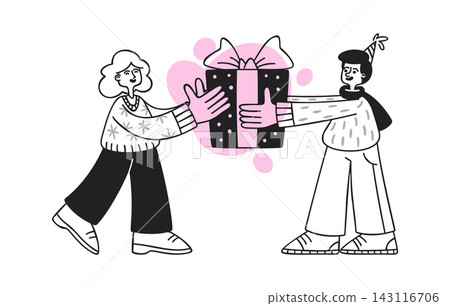 Gift Exchange People Holding Present Cartoon Gift Exchange People Holding Present Cartoon 143116706
