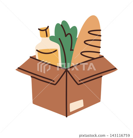 Food Box Donation Aid Cartoon Food Box Donation Aid Cartoon 143116759