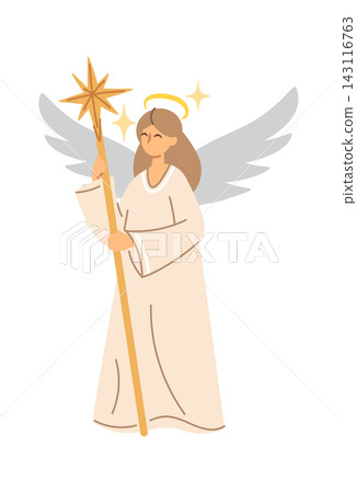 Angel Holding Star Staff Cartoon 143116763