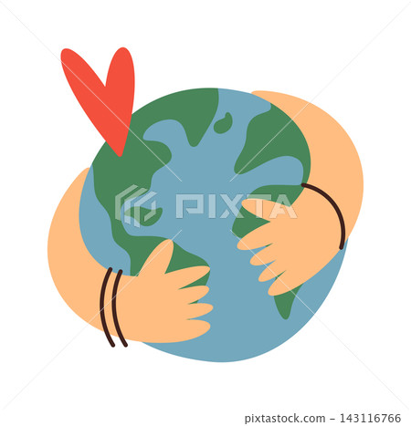 Earth Hug With Heart Cartoon Style Earth Hug With Heart Cartoon Style 143116766