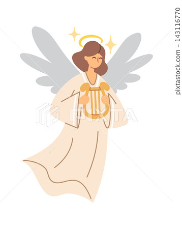 Angel Playing Harp With Wings Cartoon Angel Playing Harp With Wings Cartoon 143116770