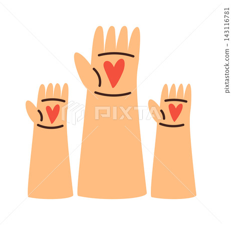 Hand With Heart Raised Charity Cartoon Hand With Heart Raised Charity Cartoon 143116781