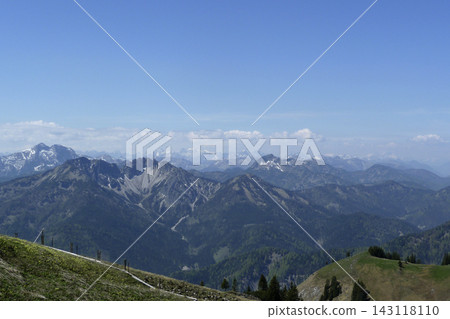 Panorama mountain view to Rotwand mountain, Bavaria, Germany Panorama mountain view to Rotwand mountain, Bavaria, Germany 143118110