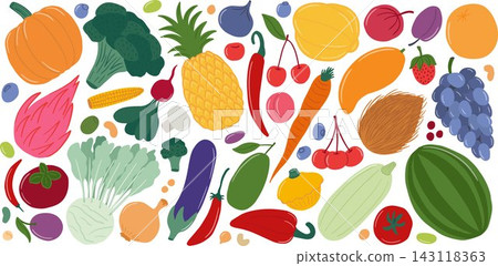 Set with mixed fruits and vegetables Set with mixed fruits and vegetables 143118363