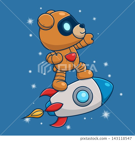 Cute bear robot riding on rocket. Vector cartoon illustration Cute bear robot riding on rocket. Vector cartoon illustration 143118547