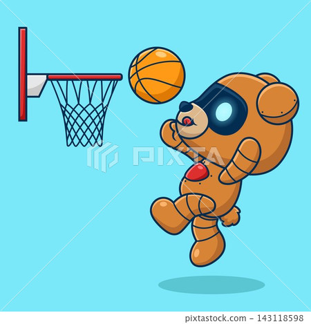 Cute bear robot playing basketball. Cartoon vector icon illustration 143118598
