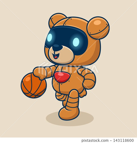 Cute bear robot playing basketball. Cartoon vector icon illustration 143118600
