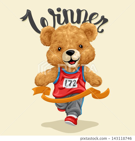 Vector illustration of cute teddy bear winning race. Original hand drawn concept Vector illustration of cute teddy bear winning race. Original hand drawn concept 143118746