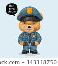 Vector illustration of cute teddy bear in police uniform. Original hand drawn concept 143118750