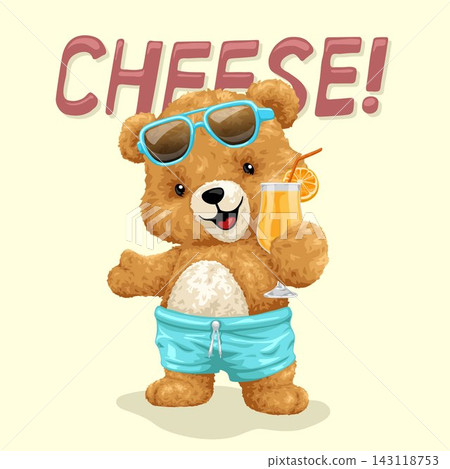 Vector illustration of cute teddy bear holding soft drink. Original hand drawn concept Vector illustration of cute teddy bear holding soft drink. Original hand drawn concept 143118753