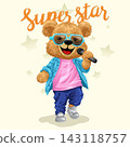 Vector illustration of fashionable cute teddy bear singer performing. Original hand drawn concept 143118757