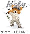 Vector illustration of cute teddy bear fishing a money. Original hand drawn concept 143118758