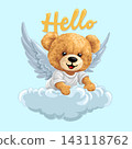 Vector illustration of cute teddy bear with angel wing on clouds 143118762