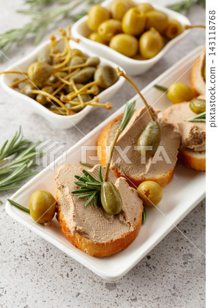 Sandwiches with homemade liver pate. Sandwiches with homemade liver pate. 143118768