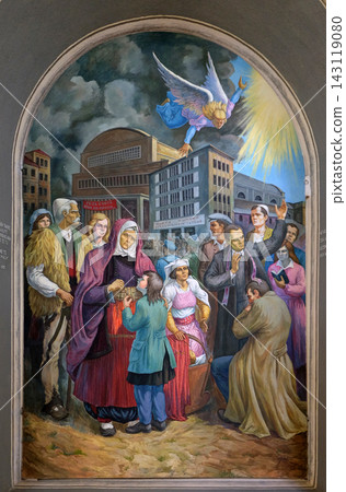 Frescoes that depict the persecution of religion in socialist Albania, Franciscan church in Shkoder, Albania Frescoes that depict the persecution of religion in socialist Albania, Franciscan church in Shkoder, Albania 143119080