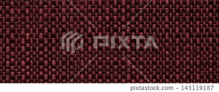 Dark wine woven textile texture background, macro. Structure of burgundy fabric material backdrop with weave pattern 143119187