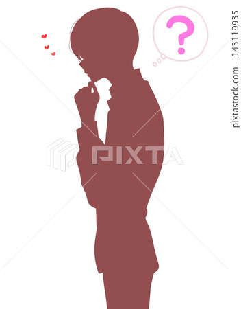 沉思的男人,愛,問號,剪影 沉思的男人,愛,問號,剪影 143119935