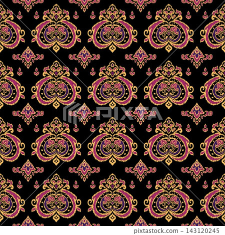 Hand-drawn Seamless Dark Bronze Damask Pattern for Classic Upholstery Fabric Wallpaper Decor 143120245