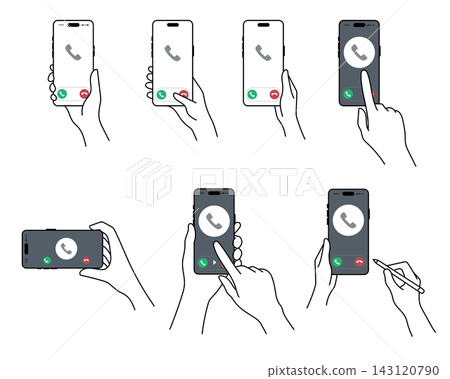 Illustration of a hand operating a smartphone during a call. Illustration of a hand operating a smartphone during a call. 143120790