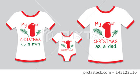 matching christmas shirt set mom dad and baby first christmas isolated vector illustration matching christmas shirt set mom dad and baby first christmas isolated vector illustration 143122110